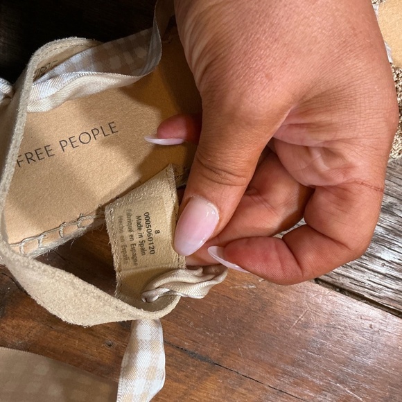 Free People Go For Gingham Wrap Sandals Natural Espadrille Tie Up Shoes Women’s - Picture 10 of 12